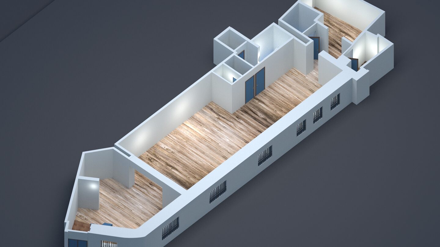 3D alaprajz madártávlatból, berendezéssel